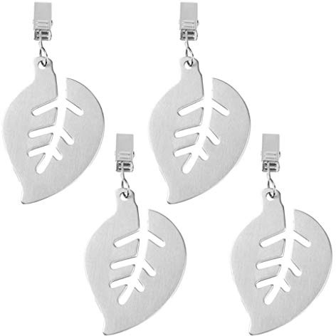 Woideklu 4 Pièces Clips Pèse-Nappe Inoxydable Pince Métal Pendentifs Fleur Antivol pour Protéger Nappe Camping Dîner en Extérieur Cuisine, Laisser, 4.5x7cm