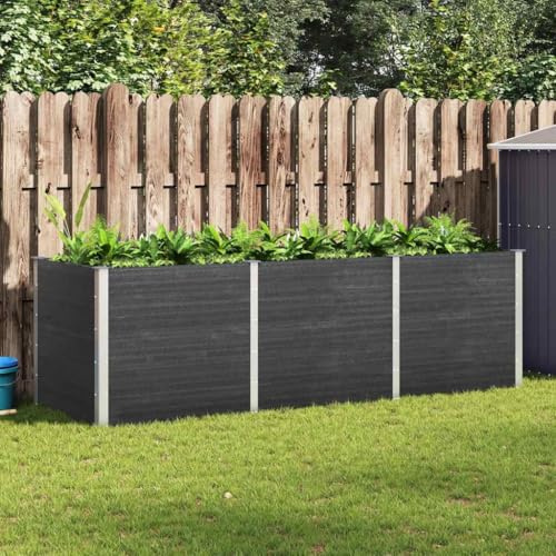 Yunovire trädgård upphöjd säng 300 x 100 x 91 cm WPC grå utomhus plantbehållare med dränering för örter blommor suckulenter kaktti bonsai och vegetable gardening