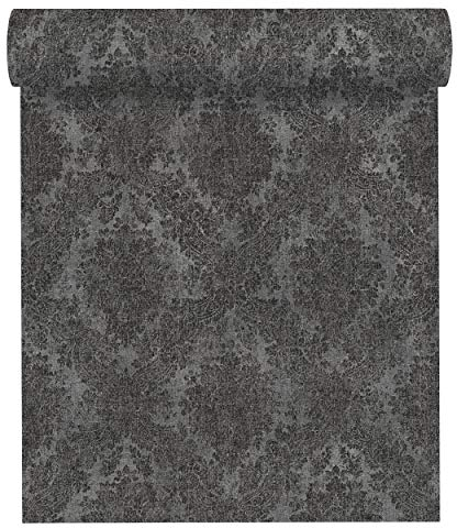 A.S. Création Secret Garden 336078 33607-8 Papier peint non-tissé avec ornements Gris métallisé Noir 10,05 x 0,53 m