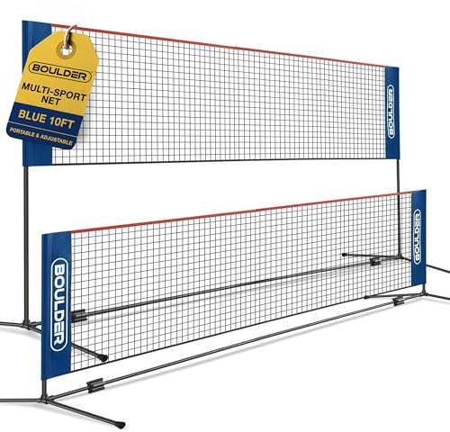 Boulder Portable Badminton Pickleball Net - Foldable/Extendable Poles for Multiple Sports Heights (UP to 5 ft) - Ideal for Tennis, Pickleball, Soccer Tennis - Easy Setup for Backyards