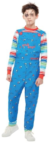 Smiffys Costume de Chucky, Bleu, avec salopette et haut Halloween