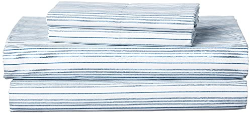 Nautica - Queen Sheet Set, Cotton Percale Bedding Set, Crisp & Cool, Lightweight & Breathable (Beaux Stripe Navy,4pcs, Queen)