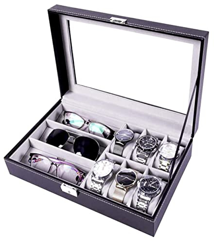 Maestrorelojero - Custodia Vetrina per 3 Occhiali e 6 Orologi | Organizer Gioielli da Cassetto | Contenitore Orologi | Organizer per Anelli, Orologi Uomo Automatici, Occhiali da Sole Donna, Box Uomo