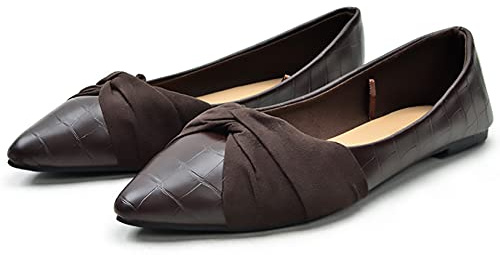 Dernolsea Women Pointed Ballet Flats with Ankle Strap Brown Size 7