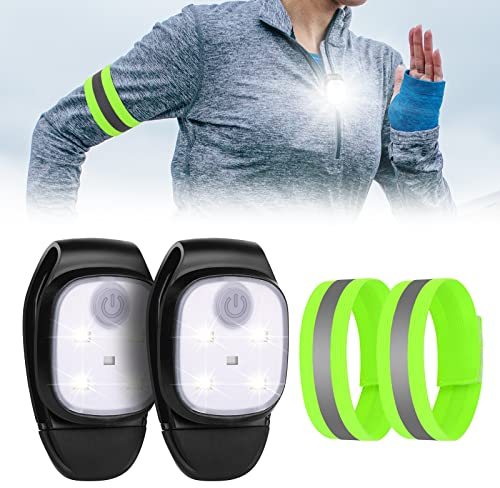 URAQT LED Clip Lampe,2 Stücke 4 Modi PRO Lauflicht mit 2 Stücke Elastische Reflektierendes Armbands USB Wiederaufladbar LED Kleinstirnlampe Universale Wasserfeste Camping Licht für Wandern Angeln