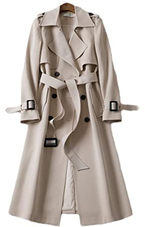Spring Women's Trench Coat Street Casual Long Loose Double Breasted Trench Jacket Beige L