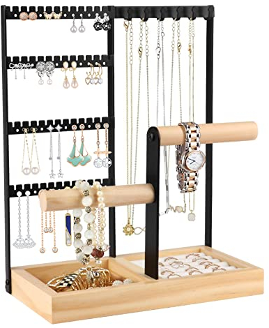 Kingling Schmuckständer, Schmuckhalter Schmuck-Organisator Schmuckständer Ständer zur Aufbewahrung von Halsketten, Ohrringen, Armbändern, Ringen (Schwarz)