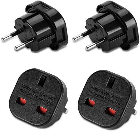 Olivera 2X Adaptateur Voyage Prise Anglaise vers France, Aadaptateur UK vers FR, Adaptateur de Voyage UK Type G vers Type C pour l'Allemagne, l'Irlande, Les Pays-Bas, la Pologne, la Suède.