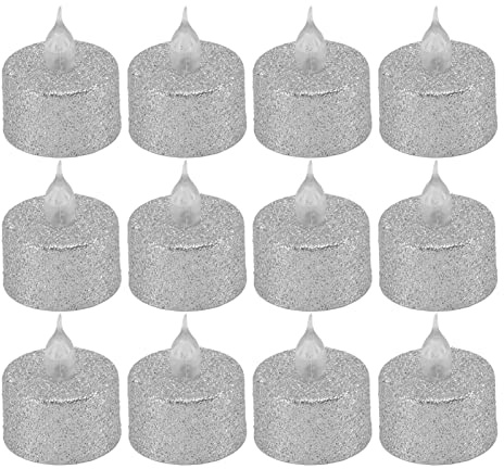 Petites Bougies LED à Paillettes 12 Pièces, Bougies Votives sans Flamme pour Noël, Fête de Demande en Mariage, Centres de Table(Argent)
