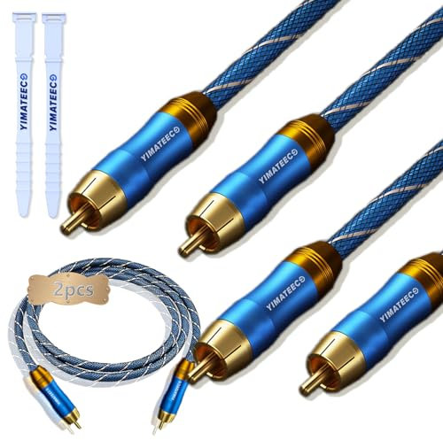 YIMATEECO Subwoofer Câble - Câble RCA coaxial numérique vers RCA mâle - Câble audio plaqué or 24 carats - Pour caisson de basses, récepteur AV, home cinéma (vers R-CA, 1 m, 2 pièces, bleu)