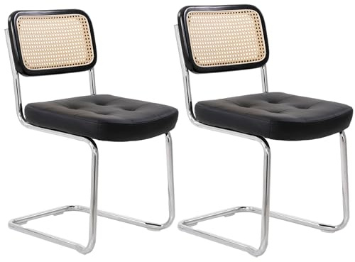 Generisch Rattan Esszimmerstuhl 2er Freischwinger Stühle Küchenstuhl Wohnzimmerstuhl mit Rückenlehne Belastbarkeit 130 Kg Schwingstuhl fürs Esszimmer Küche Wohnzimmer Restaurant