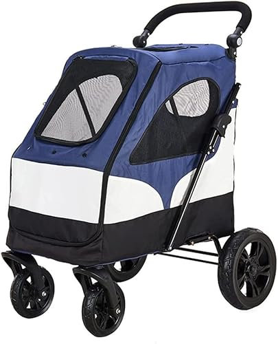 Luxuriöse Haustier-Buggys, faltbarer Tragewagen, Haustier-Kinderwagen, Hundebuggy für große Hunde, 4 Räder, Haustier-Kinderwagen für Katzen und Hunde (rot) (blau)