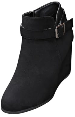 Ankle Boots - Botines para mujer con tacón puntiagudo elegantes - Botines con hebilla de ante cuña hasta el tobillo zapatos de noche lisos elegantes botas de mujer botas cortas de invierno, Negro ,