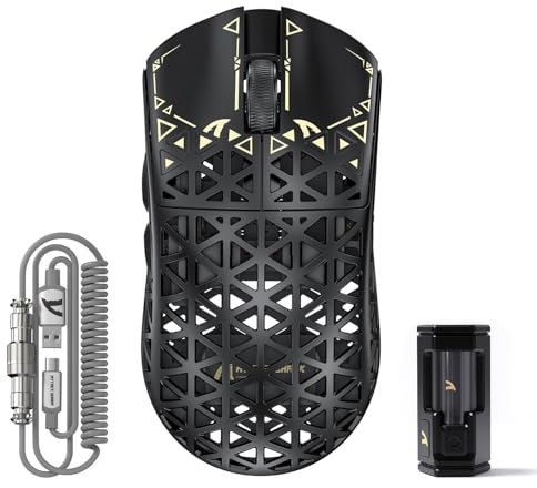 ATTACK SHARK R5 Ultra Carbonfaser Gaming-Maus, 39g Superlight, 8000Hz Kabellose Mouse, 42000 DPI, PAW3950MAX-Sensor, Nordic 52840 MCU, Bluetooth/2.4G/Kabelgebundene, mit Spiralkabel, PC/Mac, Schwarz