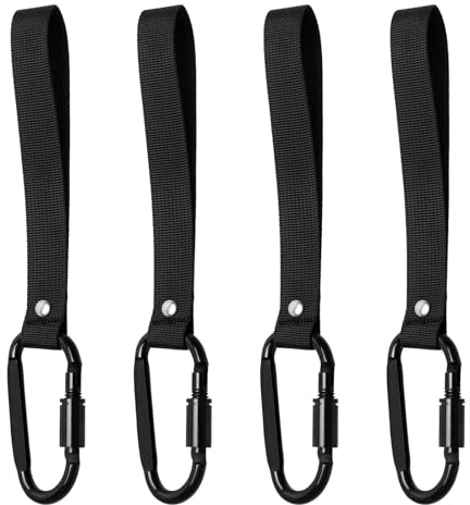 4 moschettoni con anello a D, moschettoni con chiusura a vite con cinghia, gancio a scatto leggero per zaini, carrozzine, biciclette e auto