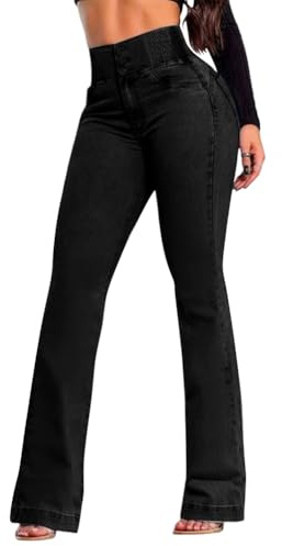 shownicer Jeans Donna Vita Alta Jeans a Zampa Jean Elasticizzati Bootcut Jean Stretch Denim Pantaloni Curvy Push Up Pantaloni A Nero L