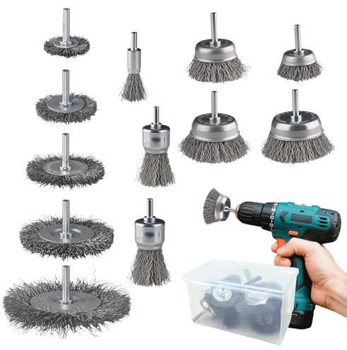 12 Pièces Brosse Metallique 6MM, Brosse Metallique pour Perceuse avec Boîte Rangement, pour Meuleuse, L'éLimination de Rouille, Corrosion, Peintur