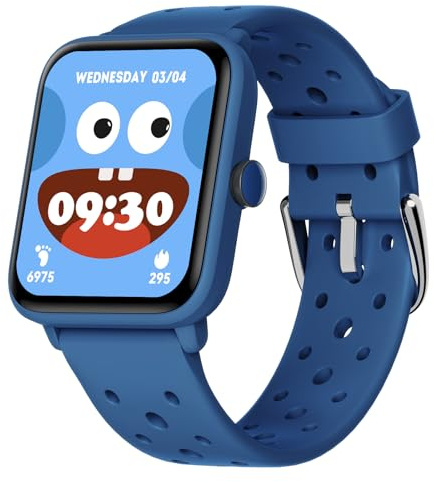BIGGERFIVE Fitness Tracker Orologio senza App Bambini Bambina da 5 a 14 Anni, Smartwatch con Contapassi, Resistente all'Acqua Fino a 5 ATM, Monitor del Sonno, Sveglia Vibrante, Giochi, Blu poroso