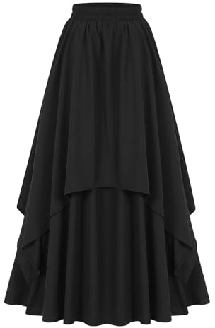 Jupe longue médiévale pour femme - Jupe longue gothique - Double couche - Jupe traditionnelle Renaissance - Taille élastique - Vintage - Jupe superposée victorienne élégante - Jupe trapèze - Tenue de
