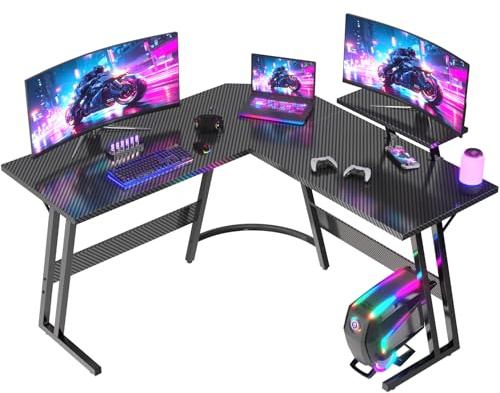 JUMMICO Gaming Tisch L Form 120x120cm, Eckschreibtisch für Gaming,Schreibtisch L Form Mit Monitorständer, Carbon Schwarz