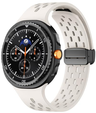 WoPail Silikonremmar för Samsung Galaxy Watch 8 40 mm 44 mm, inget mellanrum mjukt andningsbart sportband magnetisk justerbar slinga silikonarmband för Samsung Watch 8 Classic 46 mm – Starlight