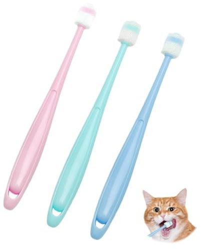 VOSSOT Set di spazzolini per la cura dei denti per gatti, 360 gradi, 3 pezzi, spazzolino per denti di gatto spazzolini da denti per gatti, morbido silicone, riutilizzabili, piccoli animali