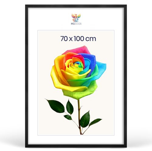 MG Design Cornice portafoto 70 x 100 cm – Cornice in legno Nero con vetro acrilico infrangibile, verticale e orizzontale con fissaggio a parete rinforzato