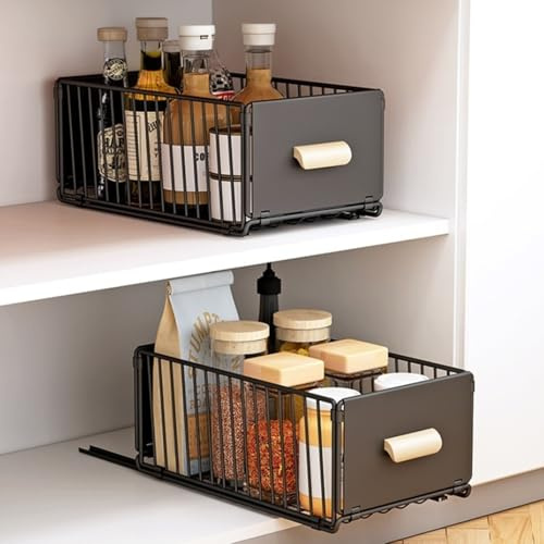 XBTGS Kitchen DrawerAdjustable Telescopic Drawer Pull-Out Cabinetfor Kitchen Black 1 Piece 40x18x24 cm - Perfect for mizing Space and Declutte，，