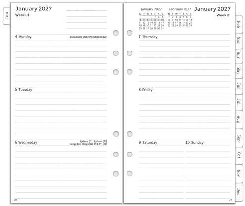 2027 Diary Refill Personal Size 6 Holes, Week on 2 Pages Jan-Dec 2027, Weekly Monthly Planner with Tabs, Password & Notes, Calendar Inserts Compatible with Filofax Personal Organiser, 9.5x17.1cm