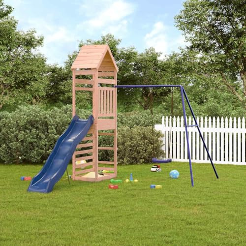 mzdioop Torre de juegos de madera maciza Douglas con tobogán ondulado y columpio, estructura de escalada para jardín y terraza, juguete de jardín para niños de 3 a 8 años, caja de arena, parque de