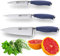 Taylors Eye Witness Syracuse Kitchen Knife 3pce Set - Paring 9cm/3.5”, Chefs 15cm/6” & Cooks All Purpose 13cm/5” Cutting Edge. Ultra Fine, Razor Sharp Blade. Soft Textured Grip Denim Blue Handle.