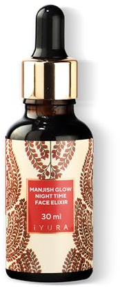 iYURA Manjish Glow Night Time Face Elixir | Feuchtigkeitsspendendes Gesichtsöl | Für eine strahlende und klare Haut | Mit Manjistha und Zitrone | 30 ml