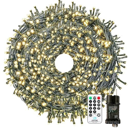 LED Lichterkette Außen Strombetrieben, 50M 500 LED Lichterkette Weihnachtsbaum 8 Modi mit Fernbedienung Timer Merkfunktion, IP65 Wasserdicht für Innen Außen Weihnachten Party Hochzeit, Warmweiß