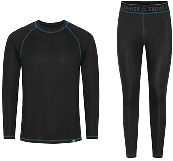 DANISH ENDURANCE Completo Maglia e Pantaloni Termici Uomo e Donna, Intimo Termico per Sci, Trekking, Black/Blue, S