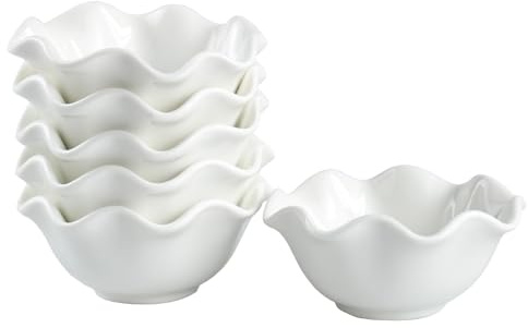 Iyulania Set di 6 ciotole in ceramica per crème brûlée, 45,4 g, adatte al forno, ciotole floreali per cuocere soufflé, piccole pirottini, set da 6, bianco
