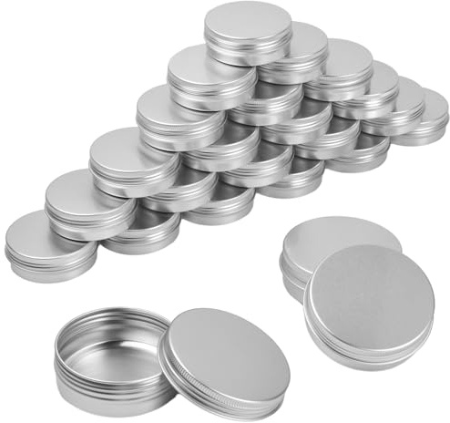 24 Pezzi Barattoli di Lattina di Alluminio, 60 ml Contenitori Cosmetici Rotondo, Vasetto di Metallo Vuoti, Scatola di Campione da Viaggio con Coperchio a Vite per Lozione Polvere Candela (Argento)
