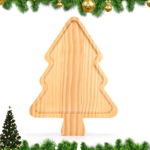 Piccolo Vassoio Natalizio in Legno a Forma di Albero di Natale – Tagliere per Salumi e Formaggi, Piatti da Portata, Decorazioni per Tavola delle Feste