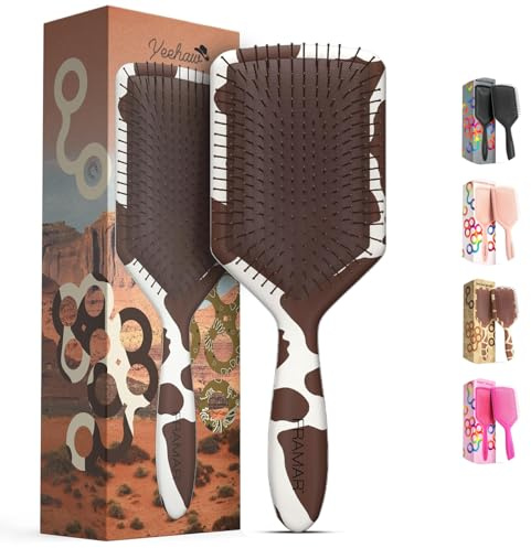 Framar Cepillo de Pelo Desenredante – Cepillo Pelo Antirotura, Cepillo Antitirones, Peine Antitirones, Elimina los Nudos y Reduce el Encrespamiento y la Rotura, Gran Superficie – Estampado de Vaca