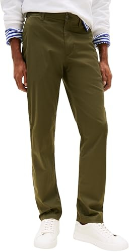 Tommy Hilfiger Pantalón Chino Hombre Denton Printed Structure Straight Fit, Verde (Dark Greenery), 28W/30L