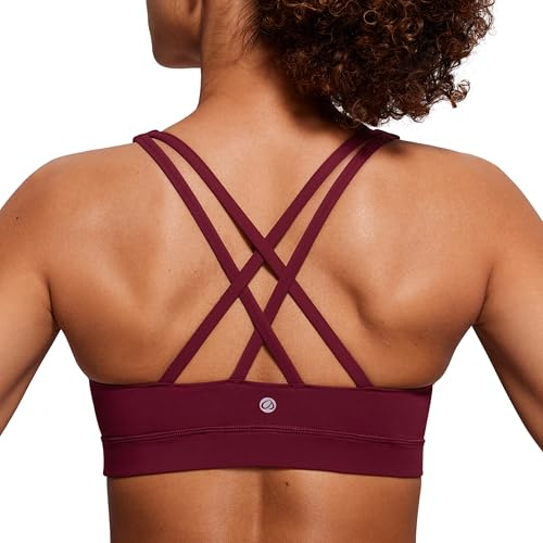 CRZ YOGA Naked Feeling Donna Reggiseno Yoga Imbottito Supporto Criss Cross Back Reggiseno Sportivo Merlot Rosso S