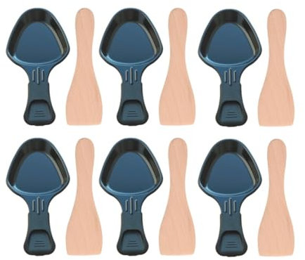 SOS Accessoire Lot de 6 coupelles à raclette et 6 pelles en bois pour Poêlon, spatule raclette Raclette, gril, Wok AS306001, AS306003 TEFAL