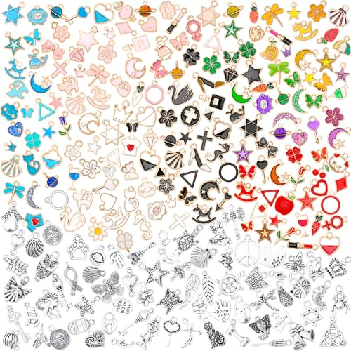 SANNIX 350Pcs Charm for Jewelry Making, Assorted Gold Enamel Charms, Mixed Bulk Tibetan Silver Jewelry Bangle Charm Pendants for DIY Necklace Bracelet Earring Craft Supplies