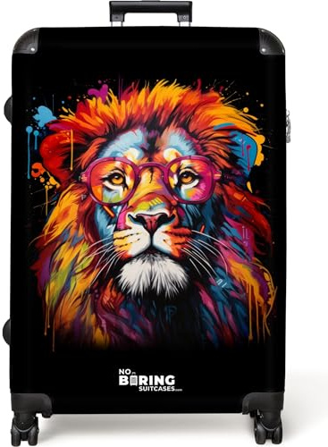 NoBoringSuitcases.com® Koffer Groß 77x51.5x28 cm Reisekoffer 4 Rollen Leicht Kindertrolley XXL Reise Hartschalenkoffer Suitcase Large Graffiti - Bunt - Löwe