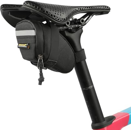 Rhinowalk Small Bike Saddle Bag, 0.4L Under Seat Bicycle Tool Bag, Waterproof Reflective Cycling Seat Pack with Zipper Closure and Inner Mesh Pocket for Road Mountain Bikes (Black)