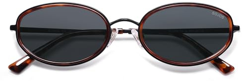 SOJOS Gafas de sol ovaladas polarizadas retro para mujer y hombre, estilo vintage, con protección UV400, SJ2368, Marco de concha de tortuga y lentes grises, medium
