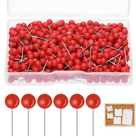 Lot de 400 Épingles à Tête Ronde, 4 mm Carte Punaise avec Boîte Punaises à Tête Ronde en Plastique Punaises Tableau Liège pour Tissu Bijoux de Bricolage Travaux Manuels et Projets de Couture(Rouge)
