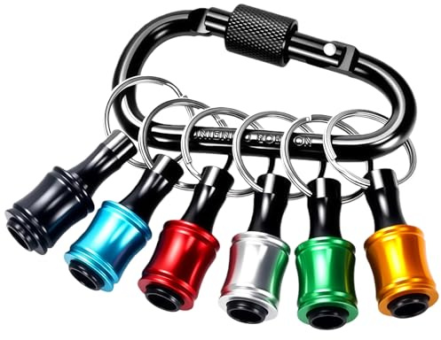 6-Pack 1/4 Inch Hex Shank Drill Bit Holder Keychain with Carabiner, Lightweight Magnetic Screwdriver Bit Organizer for Impact Driver, Nut Driver, and DIY Tools