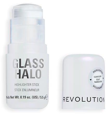 Revolution Glass Halo Highlighter Stick, Infused with Peptides & Vitamin E for a Dewy, Radiant Glow, Clear Glow, 4.5g
