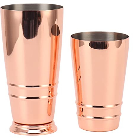 Ausla Cocktailshaker Boston Shaker 304 Rostfritt Stål Kopparpläterad Glansig Yta Diskmaskin Säker Anti Shaking Bar Mixer för Hemmabarfester Camping Båtpicknick (Kopparplätering)
