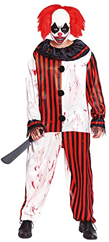 Partilandia Disfraz Payaso Asesino Adulto [Talla M]【Tallas S a L】【Traje Clown Rayas Rojas Ensangrentado Halloween】 Disfraces Halloween para Hombre